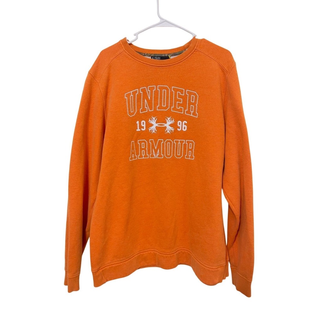 Under Armour Mens Sweatshirt XL Orange Graphic 1996 Loose Fit Pullover Athletic